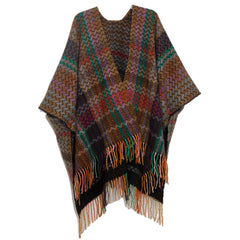 Women Fringe Knitted Poncho Cardigan Cape Shawl