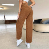 Straight-Leg Corduroy Pants With Button Pockets