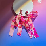 BOLD BOW TASSEL EARRINGS HANDMADE STATEMENT DROPS_CWMM6166