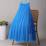 SOLID COLOR ELASTIC WAIST MESH TULLE A LINE SKIRT_CWBLS0372
