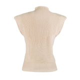 Solid Sleeveless Turtleneck Shoulder Pad Sweater