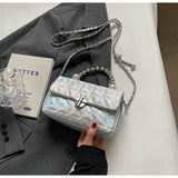 Laser Pearl Chain Diamond Single-Shoulder Bag