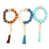 PRINTED WOODEN BEADS SPOTS TASSEL KEYCHAIN_CWMM1323