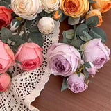 SINGLE STEM 4 HEAD COUNTRY STYLE BURNT EDGE ROSES_CWMM6473