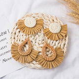 Hand-Woven Geometric Rattan Raffia Earrings