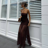 Strapless Pleated Slimming Patchwork Gauze Dress
