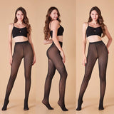 PLUS SIZE FLEECE LINED BLACK NUDE SHEER LEGGINGS_CWMM8975