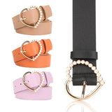 Elegant Heart-Shaped Pearl Needle-Buckle Belt