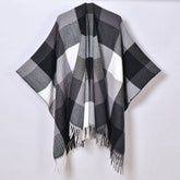 PLAID CAPE COLORBLOCK WINTER SHAWL FOR TRAVEL_CWASC0960