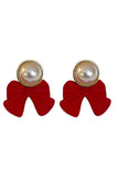 SILVER NEEDLE WINE RED BOW PEARL EARRINGS_CWAJE179