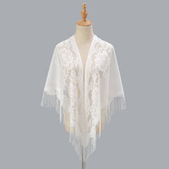 BREATHABLE TASSEL TRIANGLE SCARF HOLLOW KNIT WRAP_CWMM1993