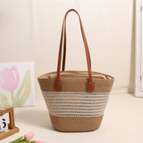 HOLLOW STRIPED ONE SHOULDER BEACH STRAW BAG_CWAB1867