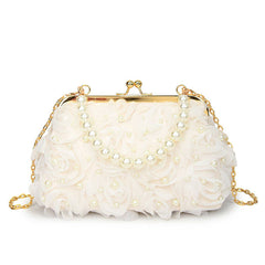 Small Chanel-Style Pearl Chain Flower Shell Bag