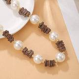 RETRO FASHION BROWN SQUARE COCONUT SHELL NECKLACE_CWAJE1578