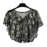LEAF SEQUIN SHEER SHAWL EVENING PARTY CAPE_CWMM8961