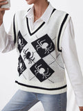 Worn With Knitted Halloween V-Neck Pullover Vest