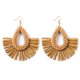 Hand-Woven Geometric Rattan Raffia Earrings