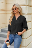 V Neck Button Solid Color Loose T Shirt_Cwtsts0188