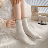 RUFFLE BOWS EMBROIDERED SOCKS FOR WOMEN_CWMS1349