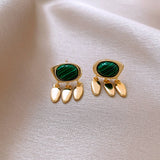 PEACOCK GREEN WATER DROP TASSEL EARRINGS_CWASC1337