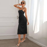 Split Lace-Up Knitted Halter Dress