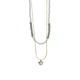 DOUBLE LAYER NATURAL STONE PEARL LOVE NECKLACE_CWAJE1263