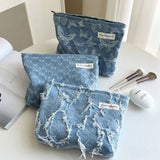 Denim Makeup Bag Large Pillow Handbag Travel Pouch_Cuab00702