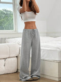 Striped Rubber String Cotton Straight Leg Pants
