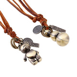 BRONZE CARTOON GOURD GENUINE LEATHER NECKLACE_CWMM4624