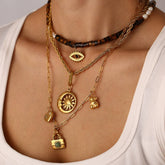 NEW 18K STEEL SUNFLOWER EVIL EYE NECKLACE_CWMM8866