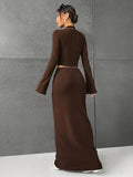 Solid Color Long Sleeve Top Long Skirt Set