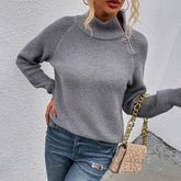 Solid Color Turtleneck Zip-Up Sweater Lady