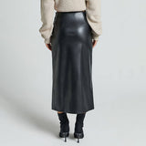 PU SLIT LEATHER SKIRT HIGH WAIST ZIPPER SKIRT_CWAB4811