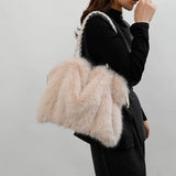 Winter Fashion Pleated Faux Fox Fur Plush Bag_Cwab3921