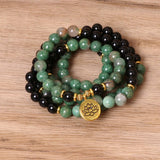 GREEN BLACK BEADED BRACELETS WITH STRETCHY BANDS_CWAJE3927