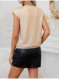 Womens Sequin V-Neck Fitted Raglan Sleeve Top