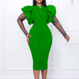 MESH AND PLEATED COMMUTER PLUS SIZE DRESS_CWDMD3678