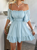 Vacation-Style Ruffle Sleeve Solid Color Dress