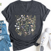 FLORAL V NECK GRAPHIC TEE FOR WOMEN LOOSE FIT_CWTTS1483