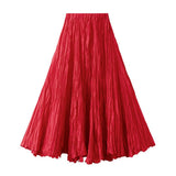 LOOSE PLEATED A LINE FLARED CASUAL MIDI SKIRT_CWBMS0399