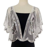 BEADED SEQUIN CAPELET VINTAGE EVENING SHAWL_CWMM8962