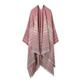 LINE PLAID SPLIT SHAWL THICK LARGE SIZE SCARF CAPE_CWASC2233