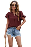V Neck Fly Sleeve Short Sleeve Chiffon Top_Cwtsts0214