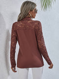 Solid-Color Lace Patchwork Long-Sleeved Shirt