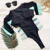MESH HOLLOW LONG SLEEVE ZIPPER ONE PIECE SWIMSUIT_CWMW0310
