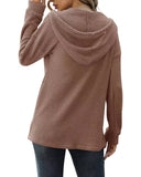 Waffle Solid Color Baggy Hooded Button Knit