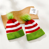 Cwah04355_Kids Red Green Striped Knit Hat