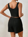 Solid-Color Short Vest And Shorts Set
