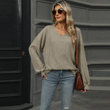 Solid Color V-Neck Baggy Pit Strip Shirt
