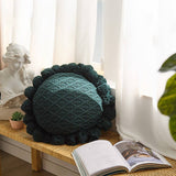 SOLID COLOR ROUND WOOL BALL KNITTED THROW PILLOW_CWMM2365